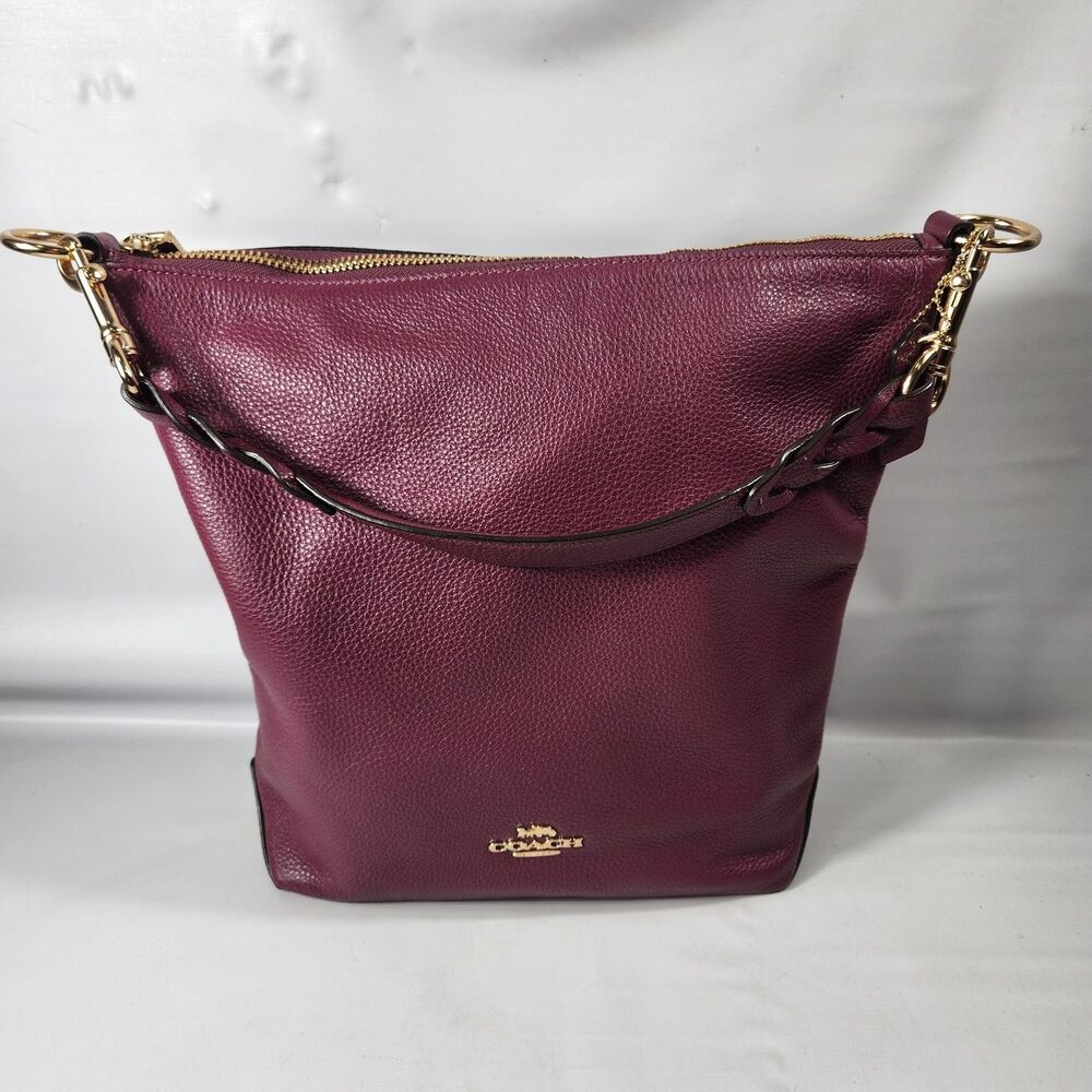 Coach Burgundy Plum Pebbled Hobo Shoulder Bag Medium Detachable Strap